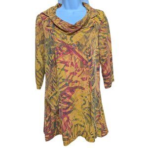 CLICK by Color me Cotton Multi-colored Fern cowl neck Tunic Top Size XS
